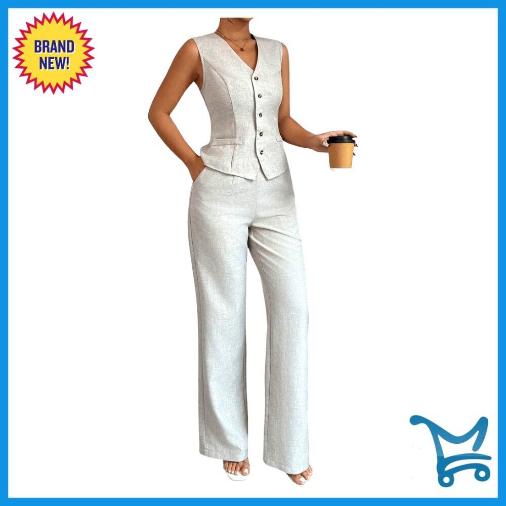 Women's 2-Piece Vest and Pants Suit Set, Office Work Wear, Slim Fit